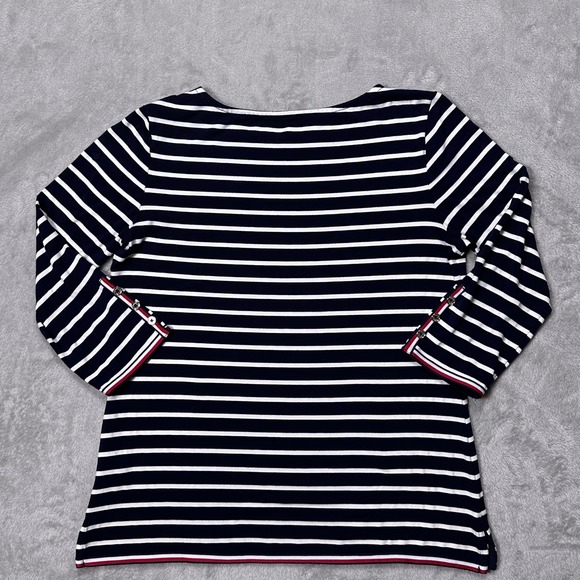Tommy Hilfiger Coastal Chic Stripe Boat Neck Top Navy White Red Trim Women's S‎ - Picture 3 of 14